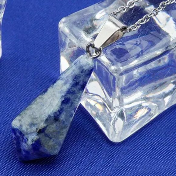 Sodalite Natural Gemstone Hexagonal Chakra Points Pendant Necklace - Picture 1 of 2